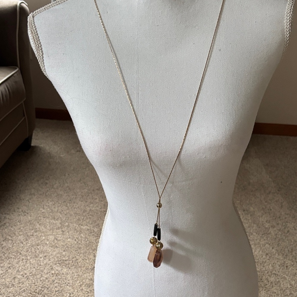 New York & Company Gold Necklace with Black and Pink Accents